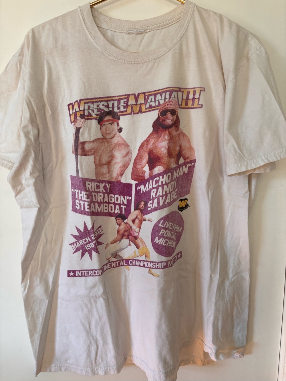 Vintage-Style White WrestleMania 1987 Graphic Tee